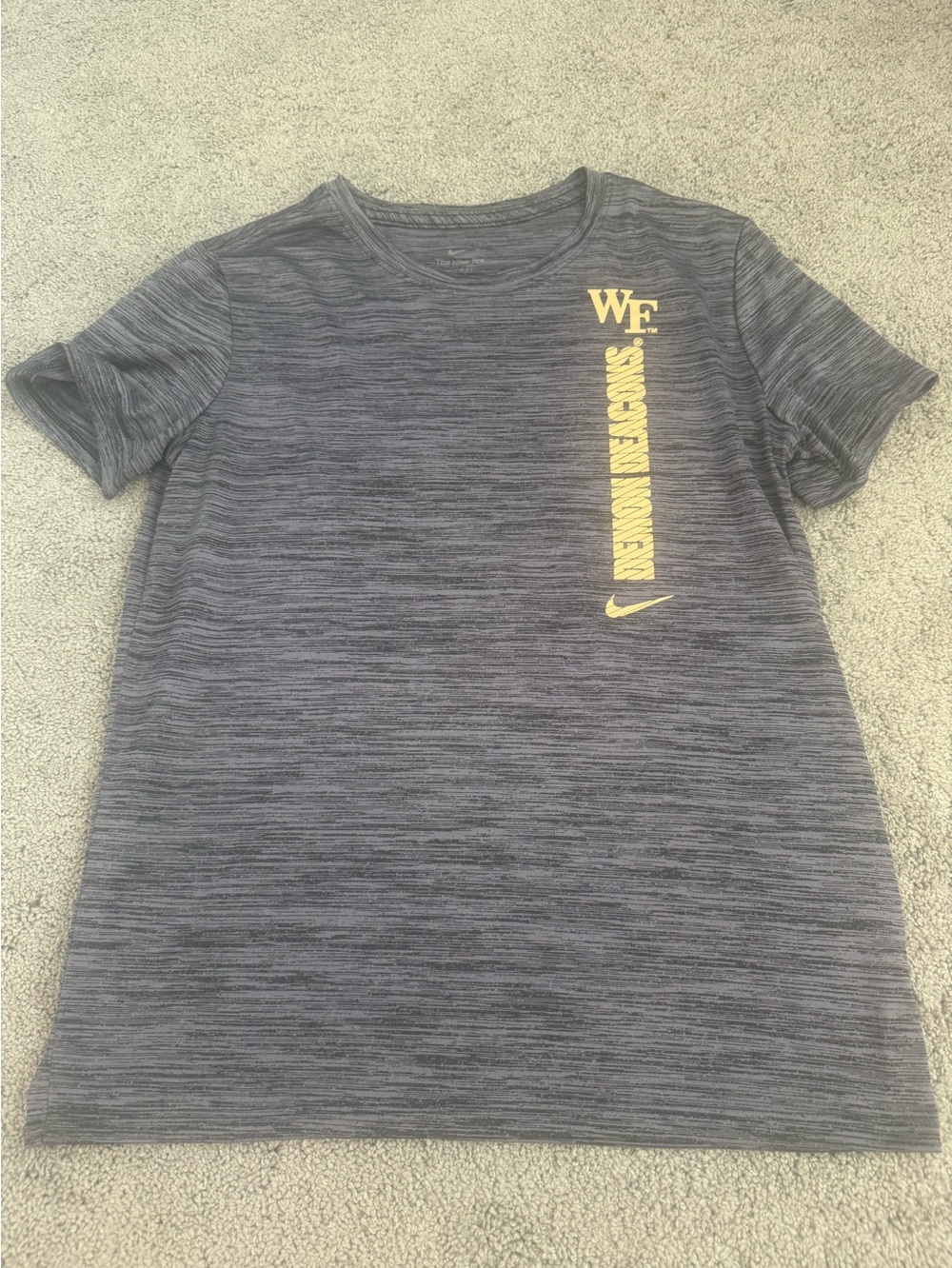 Nike ladies Heather Gray Wake Forest Short-Sleeve Tee dry fit small yellow deam
